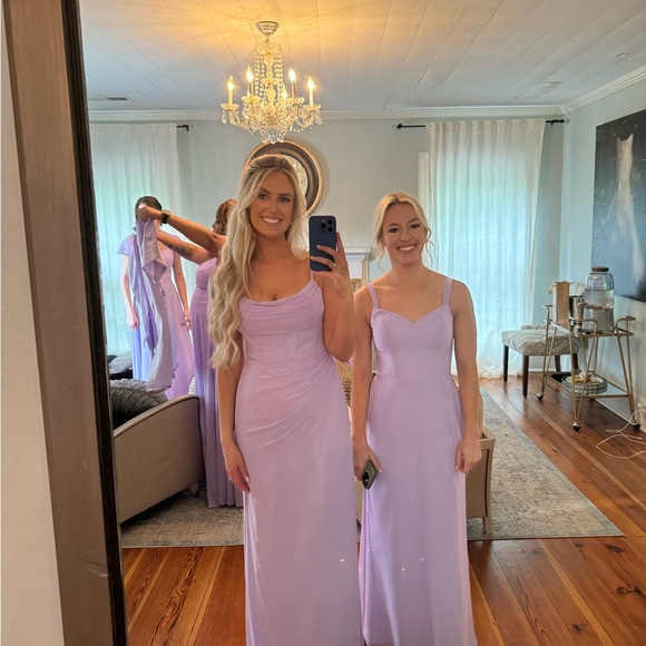 Azazie Mai sheath chiffon corseted bodice lilac dress - Picture 4 of 7